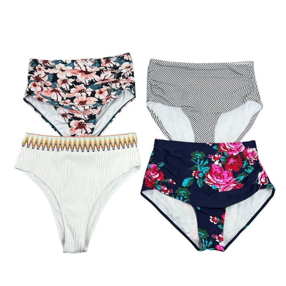 4x Bikini Bottoms Womens Size Lage Colorful Summer Beach Floral High Waist Aztec